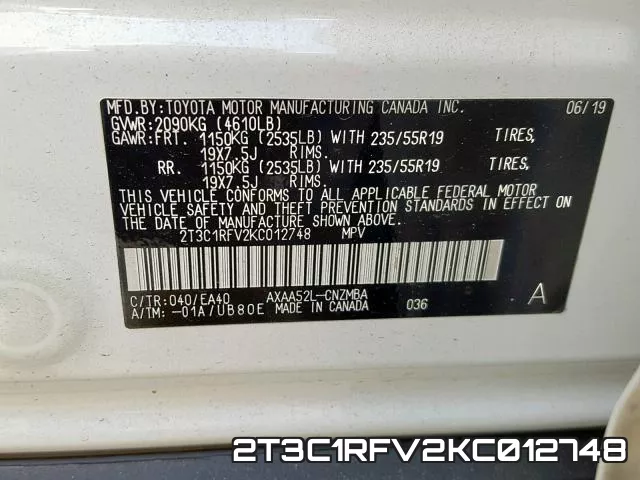 2T3C1RFV2KC012748 фото 2