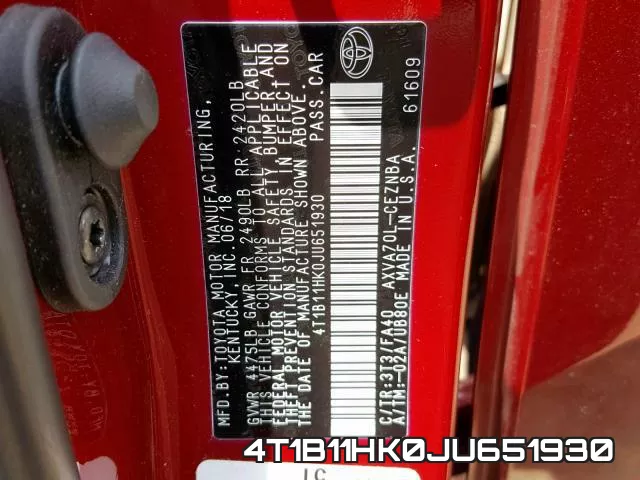 4T1B11HK0JU651930 фото 2