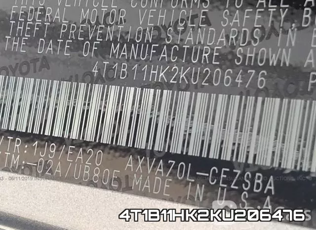 4T1B11HK2KU206476 фото 10