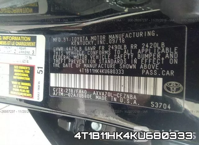 4T1B11HK4KU680333 фото 10