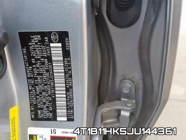 4T1B11HK5JU144361 фото 2
