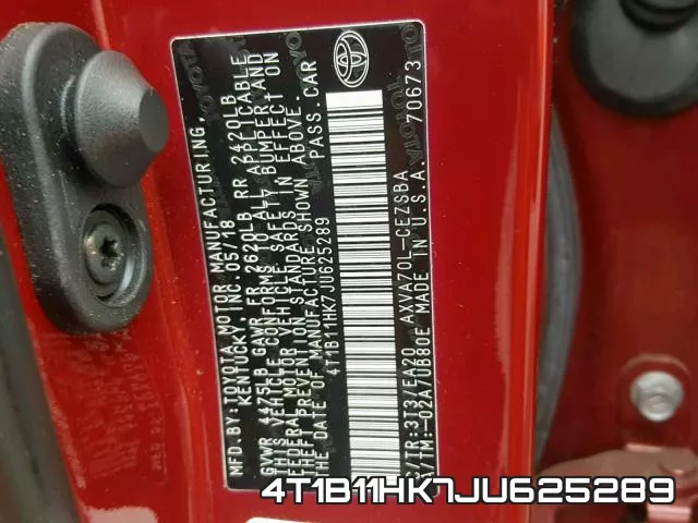 4T1B11HK7JU625289 фото 2