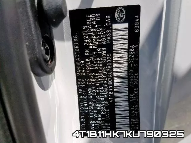 4T1B11HK7KU790325 фото 2