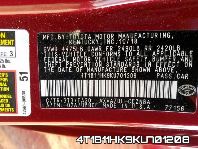 4T1B11HK9KU701208 фото 2