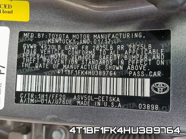 4T1BF1FK4HU389764 фото 2