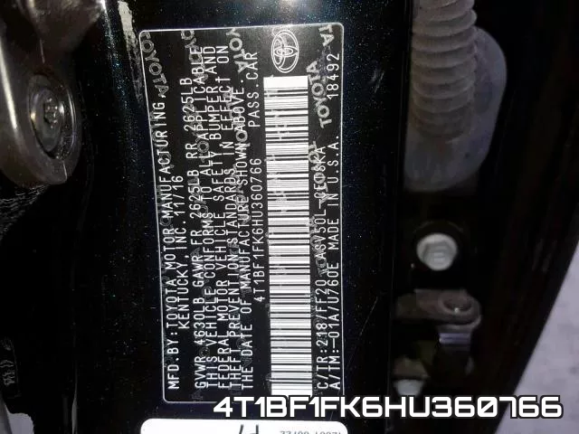 4T1BF1FK6HU360766 фото 2