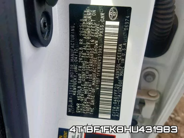 4T1BF1FK8HU431983 фото 2