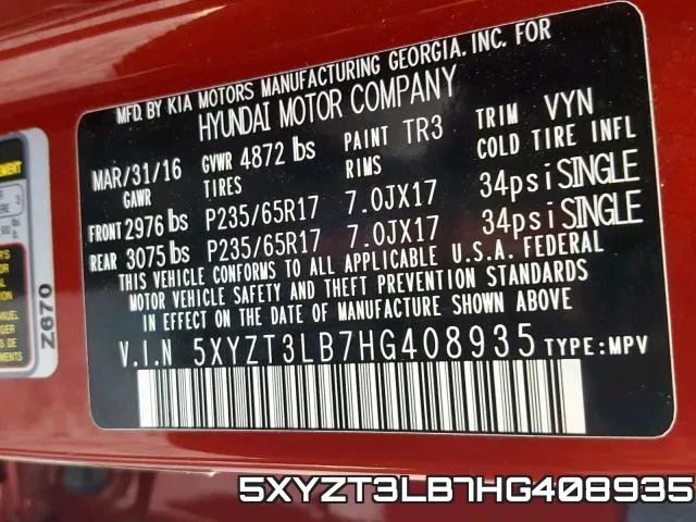 5XYZT3LB7HG408935 фото 2