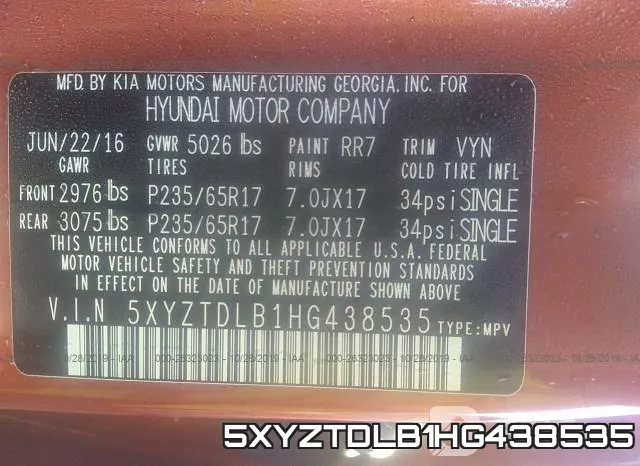 5XYZTDLB1HG438535 фото 10
