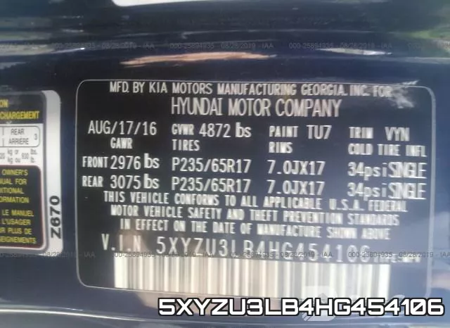 5XYZU3LB4HG454106 фото 9