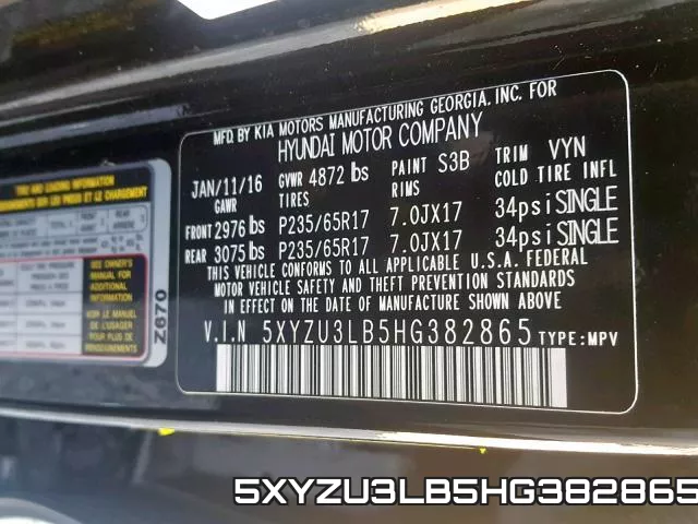 5XYZU3LB5HG382865 фото 2