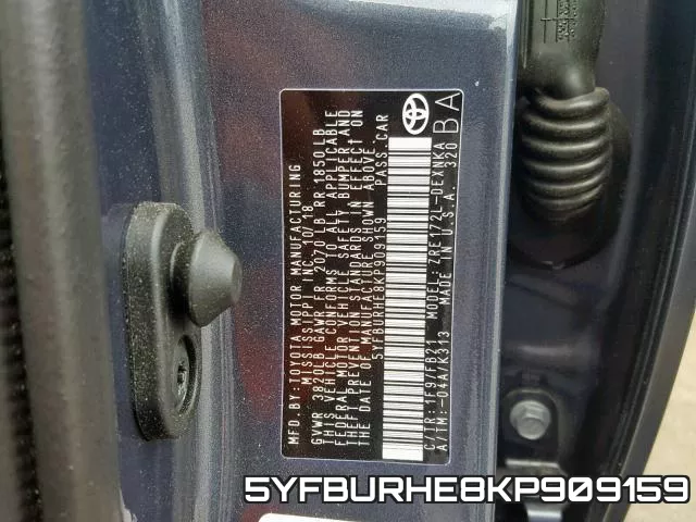 5YFBURHE8KP909159 фото 2