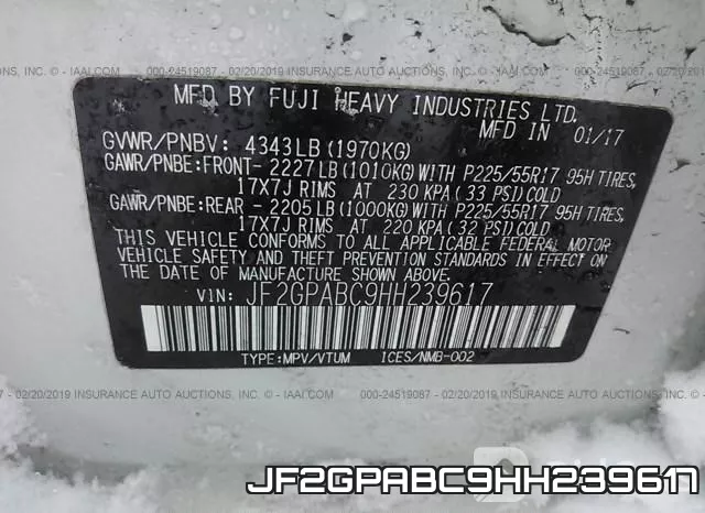 JF2GPABC9HH239617 фото 10
