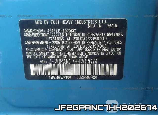 JF2GPANC7HH202674 фото 10