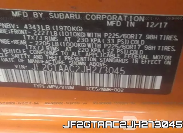 JF2GTAAC2JH273045 фото 10