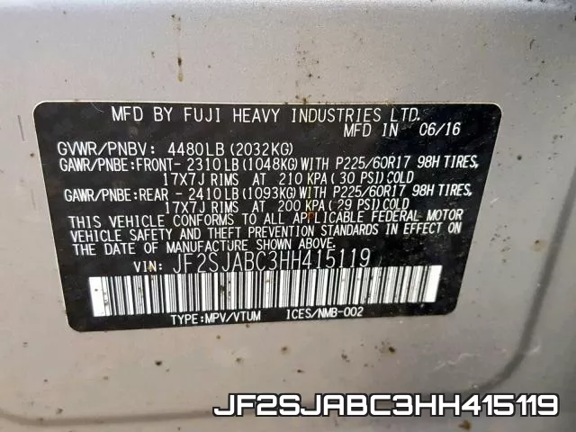 JF2SJABC3HH415119 фото 2
