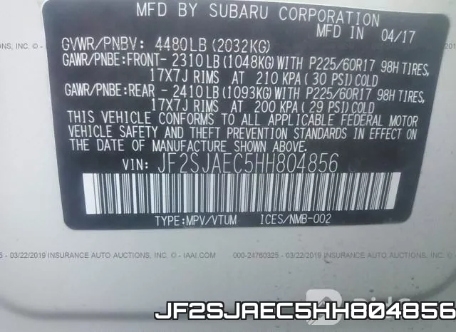 JF2SJAEC5HH804856 фото 9