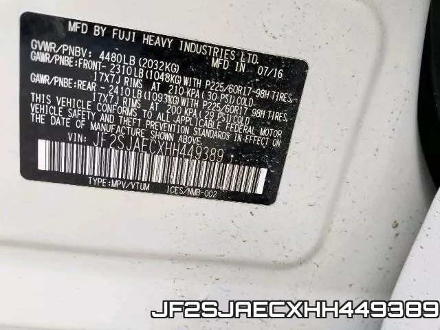 JF2SJAECXHH449389 фото 2