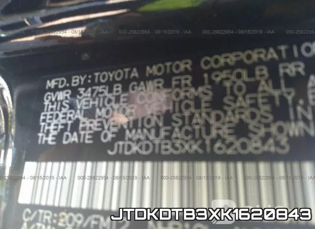 JTDKDTB3XK1620843 фото 10