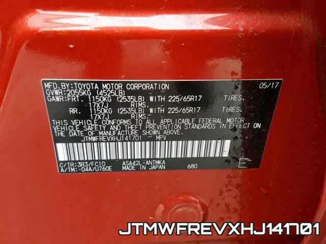 JTMWFREVXHJ141701 фото 2