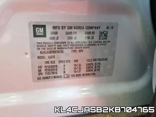KL4CJASB2KB704765 фото 2