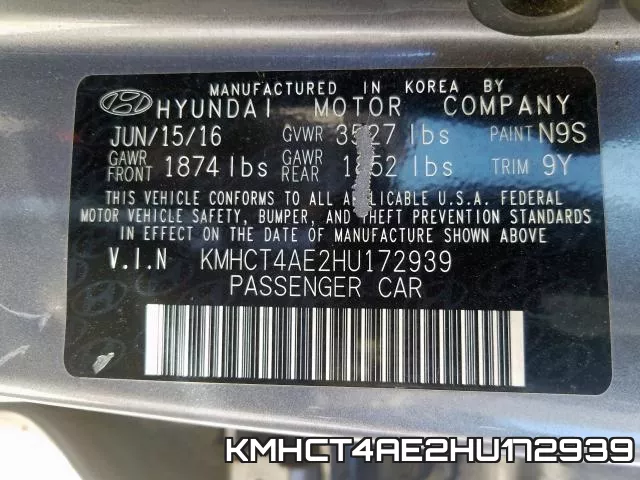 KMHCT4AE2HU172939 фото 2