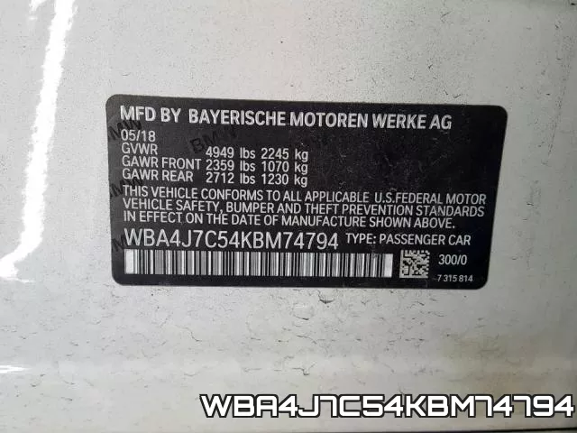 WBA4J7C54KBM74794 фото 2