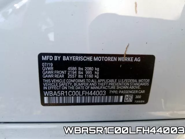 WBA5R1C00LFH44003 фото 2