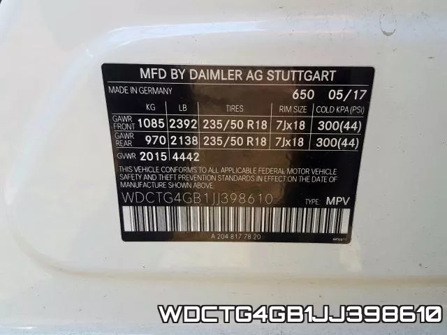 WDCTG4GB1JJ398610 фото 2