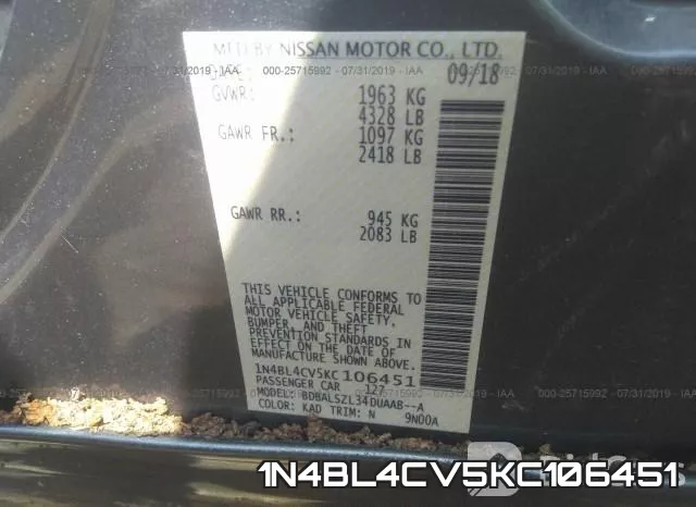 1N4BL4CV5KC106451 фото 10