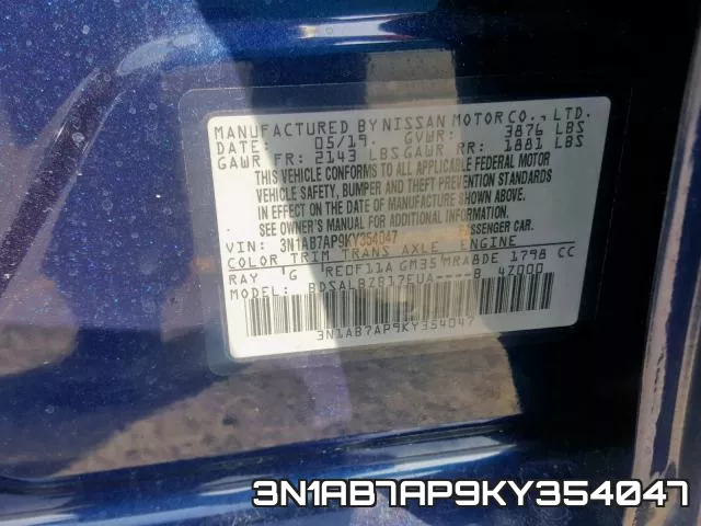 3N1AB7AP9KY354047 фото 2