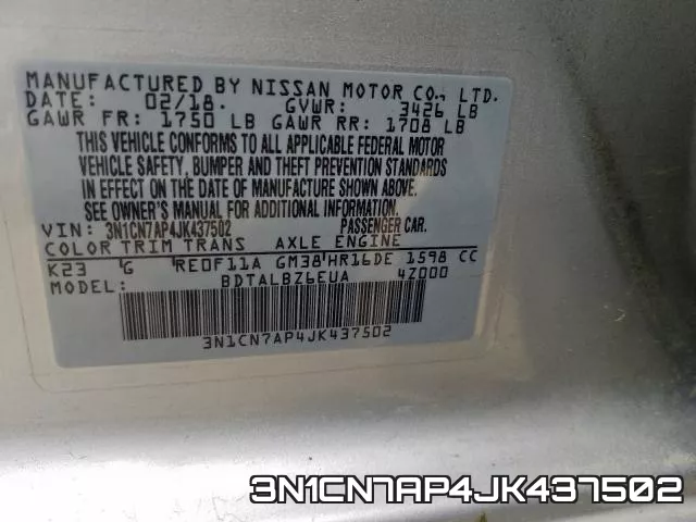 3N1CN7AP4JK437502 фото 2
