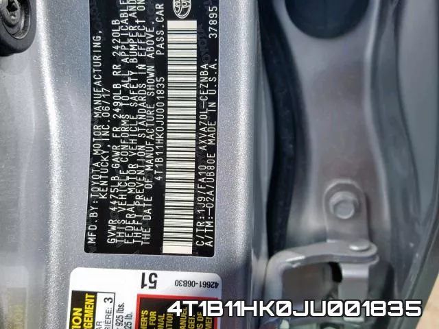 4T1B11HK0JU001835 фото 2