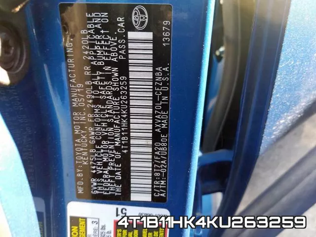 4T1B11HK4KU263259 фото 2