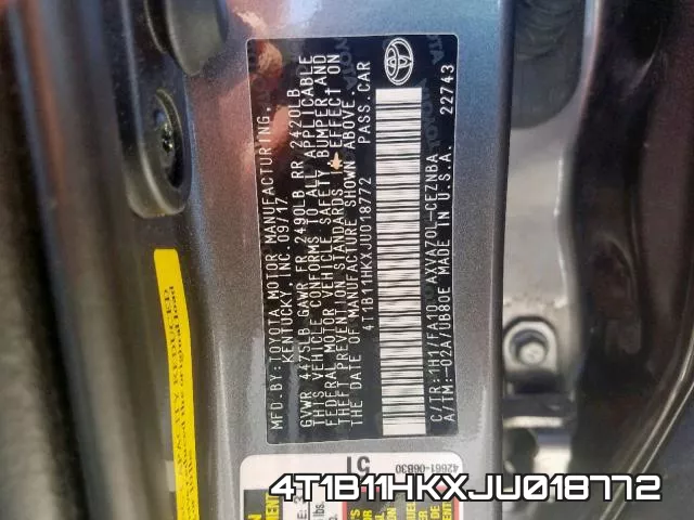 4T1B11HKXJU018772 фото 2