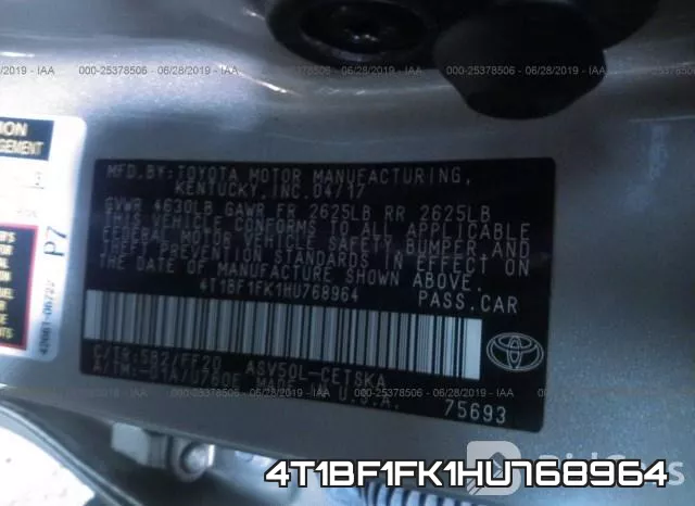 4T1BF1FK1HU768964 фото 9