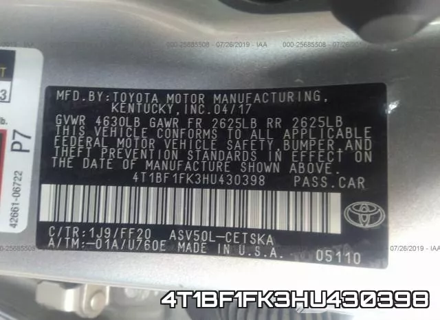 4T1BF1FK3HU430398 фото 9