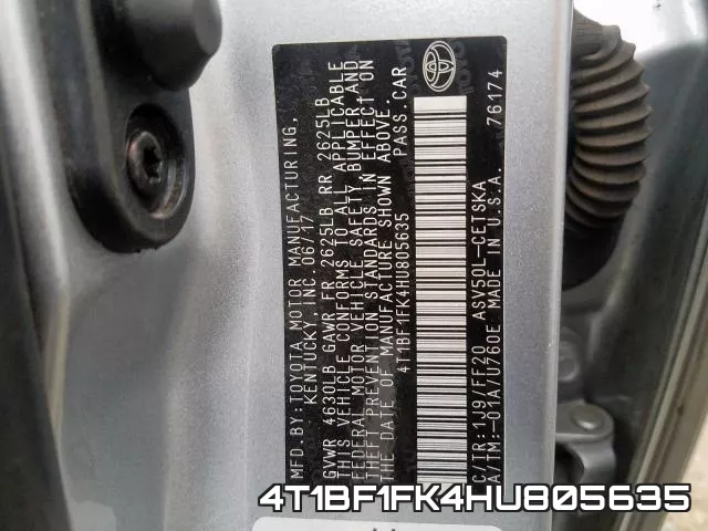4T1BF1FK4HU805635 фото 2