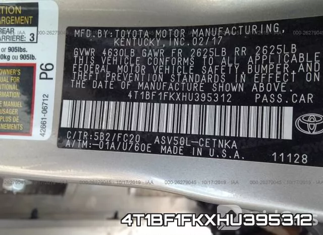 4T1BF1FKXHU395312 фото 10