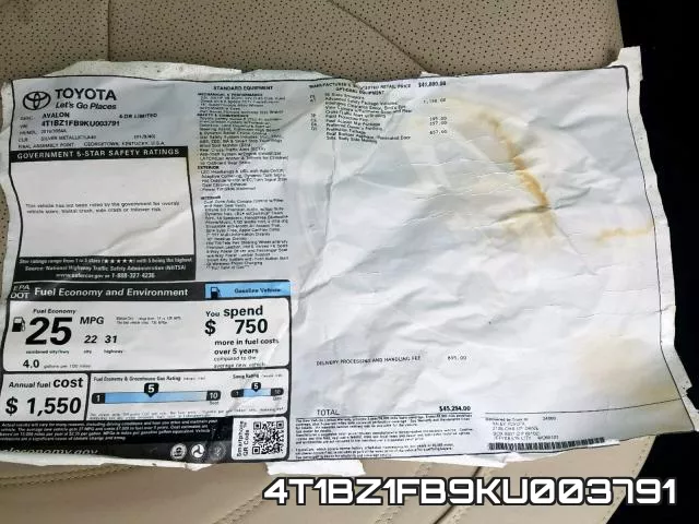 4T1BZ1FB9KU003791 фото 10