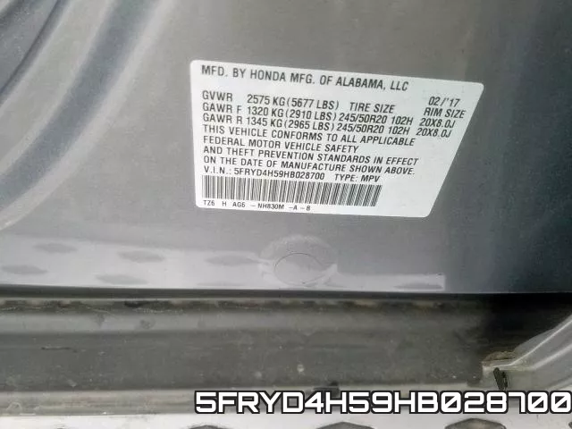 5FRYD4H59HB028700 фото 2