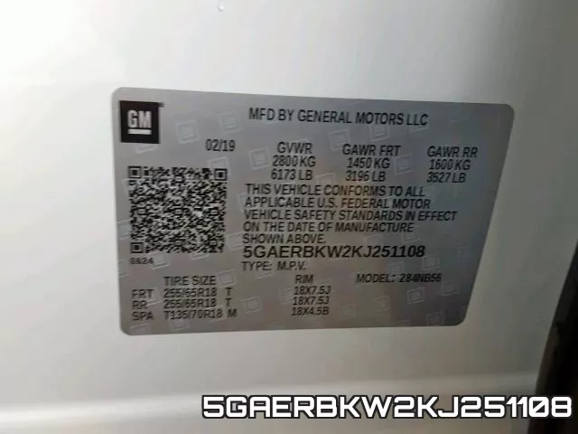 5GAERBKW2KJ251108 фото 2