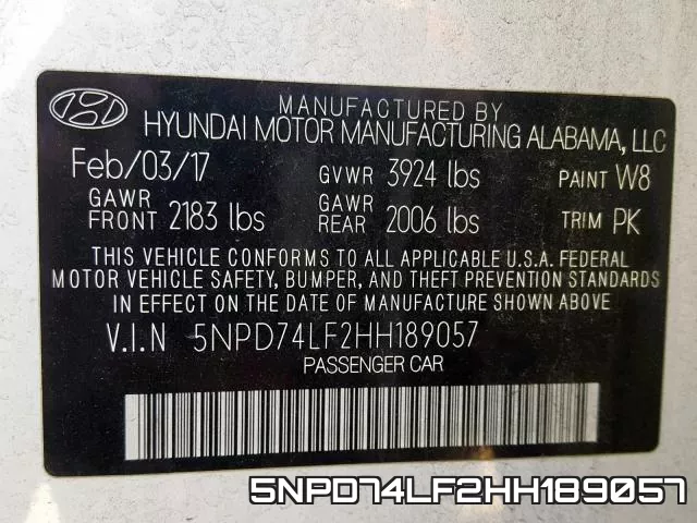 5NPD74LF2HH189057 фото 2