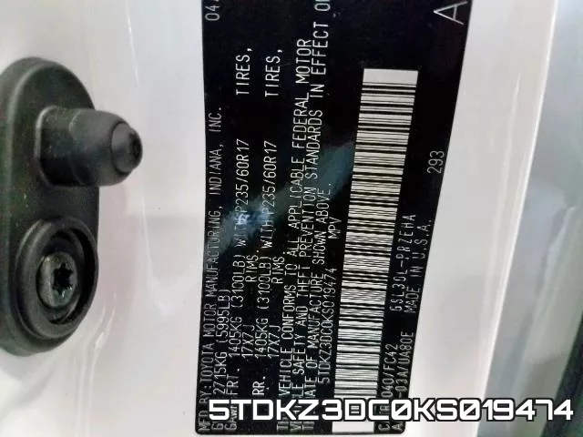 5TDKZ3DC0KS019474 фото 2