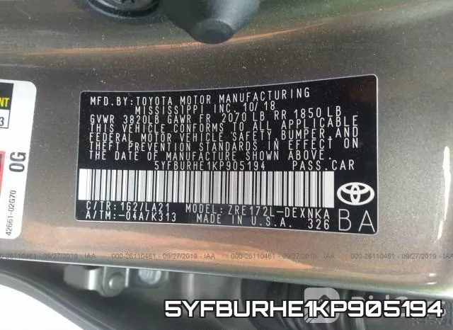 5YFBURHE1KP905194 фото 10