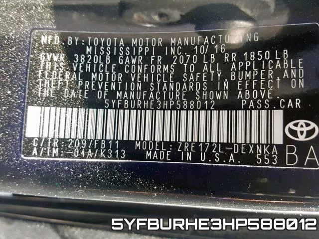 5YFBURHE3HP588012 фото 2