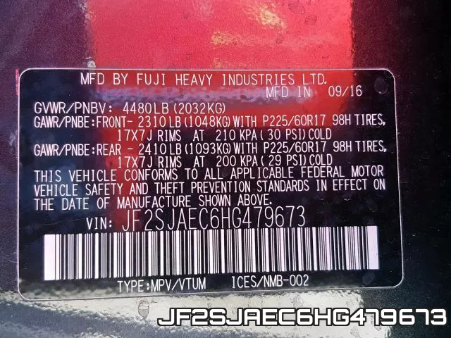 JF2SJAEC6HG479673 фото 2