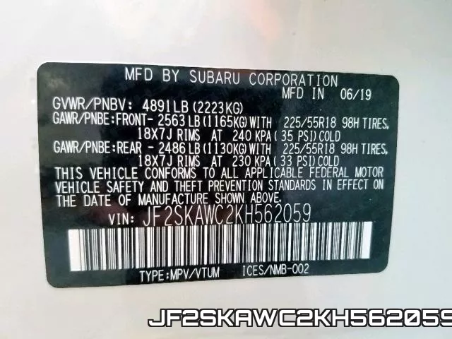 JF2SKAWC2KH562059 фото 2