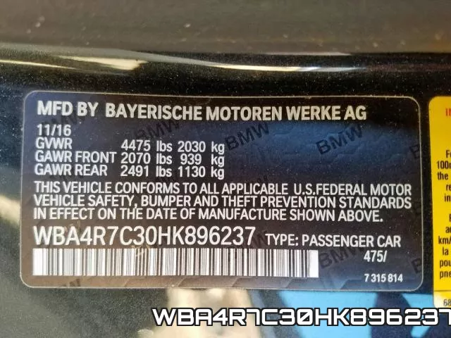 WBA4R7C30HK896237 фото 2