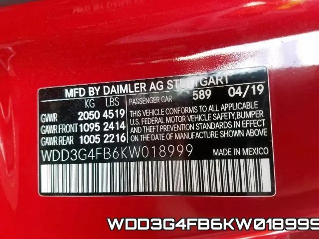 WDD3G4FB6KW018999 фото 2